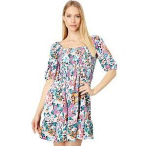 BCBGeneration Womens Dress Square Neck Smocked Dress Garden Floral Medium